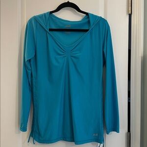 Avia Ruche Tie Long Sleeve Workout Top Hoodie Shirt Turquoise